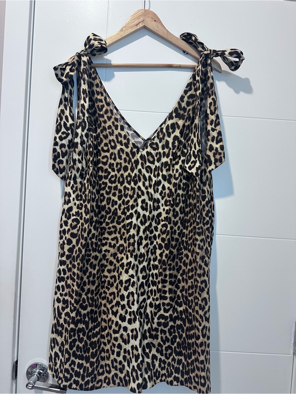 H&M Leopard Print Tie-Shoulder Slip Dress - Beige/Black